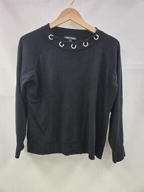Select + Trend Sweater Womens XL Black Grommet Neck Pullover Top Rayon Blend